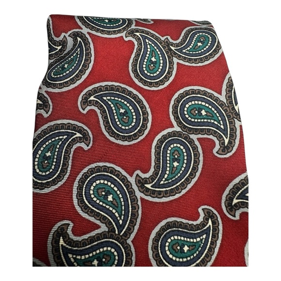 Vintage Boston Traders Silk Paisley Tie Red Teal Classic 90s Style 3.75”X 56” - Picture 12 of 13